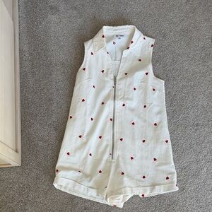 Sleeveless Cream Romper with Red Heart Design